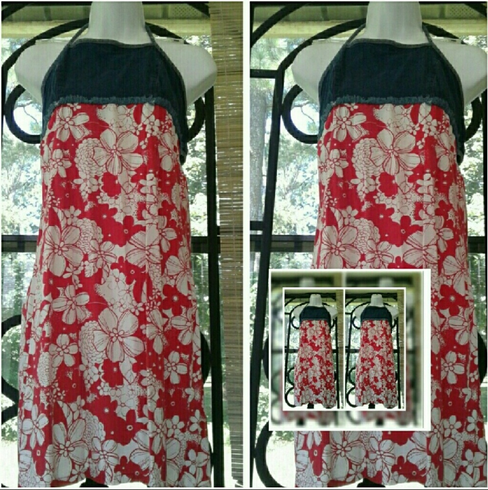 Designer Sundress w floral & denium print🔥